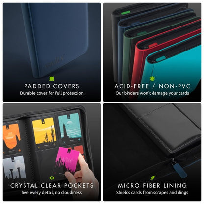 Vault X 4 Pocket Zip Binder, 160 Cards, Exo-Tec Material, 20 Side-Loading Pages (Blue)