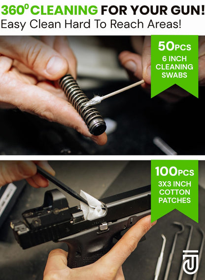 Bore Cleaner Gun Cleaning Kit for 12Ga / 5.56 / 9mm Gun Cleaning Snake, Gun Cleaning Supplies Incl. 1.69oz Clp Gun Cleaning Oil, Gun Cleaning Patches, Gun Cleaning Swabs, Gun Brushes, Cleaning Picks