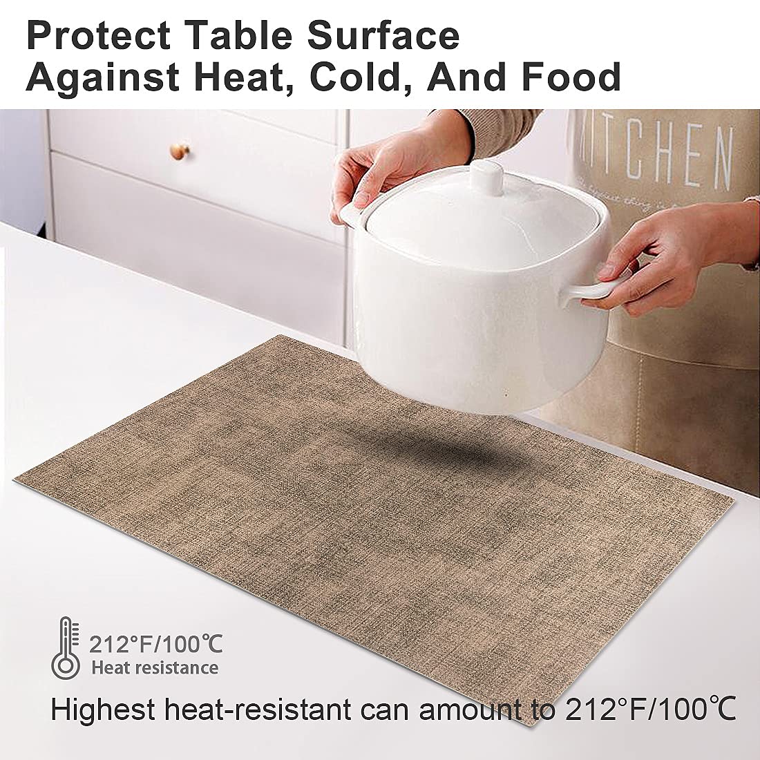 LANDVIEW Leather Heat Resistant Placemats Set of 6 Waterproof Wipeable Washable PU Table Mats,Easy to Clean Anti-Slip (6, Dark Brown)
