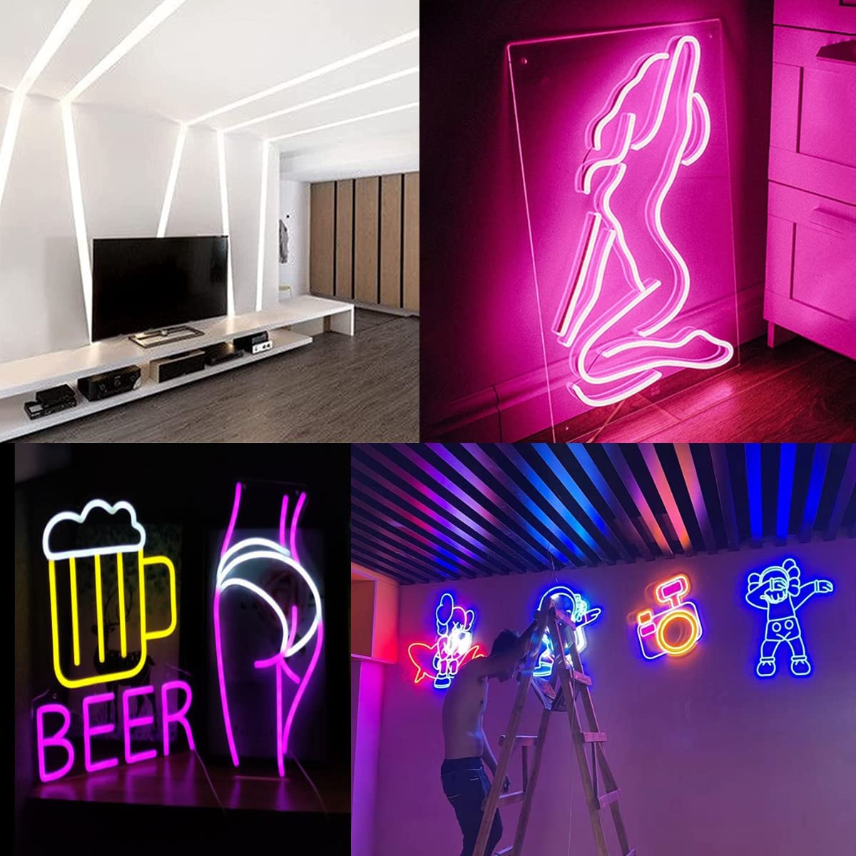 Maxlaxer Warm White Neon LED Strip Lights, 16.4ft 12V Waterproof Flexible Light for Indoor/Outdoor Decoration (Includes Power Adapter)