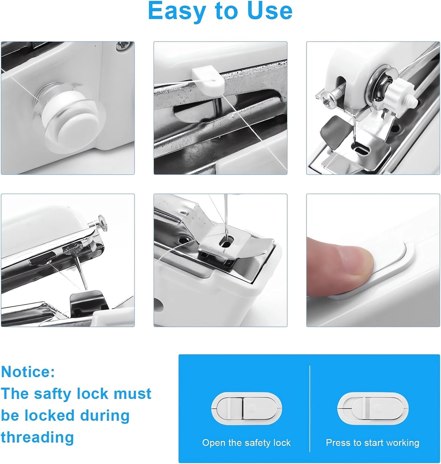 Portable Handheld Sewing Machine Kit Mini USB Electric Stitch Manual Hand Held Stitching Stapler Small Easy Sew Machine Beginners Travel Tiny Tailor Sewing Embroidery Tool Device Heavy Duty (Black)