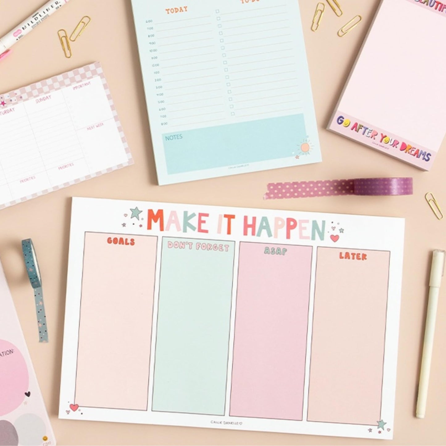 Callie Danielle Make It Happen Weekly To Do List Notepad, 8x12 Inches Cute Note Pads to Remind You of Goals and Tasks, Work Planner, Save for Later List, 52 Sheets Desk Notepad