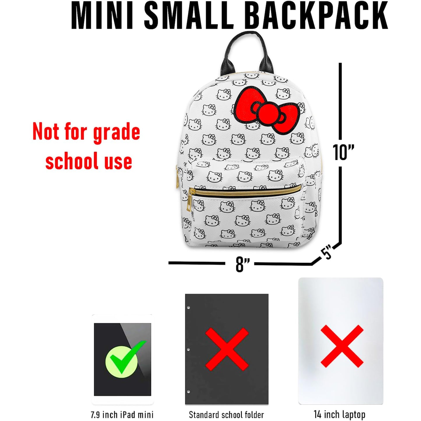 Hello Kitty Backpack Purse for Women Set - 10" Backpack with Front Pocket for Teens Plus Button | Hello Kitty Mini Backpack Bundle