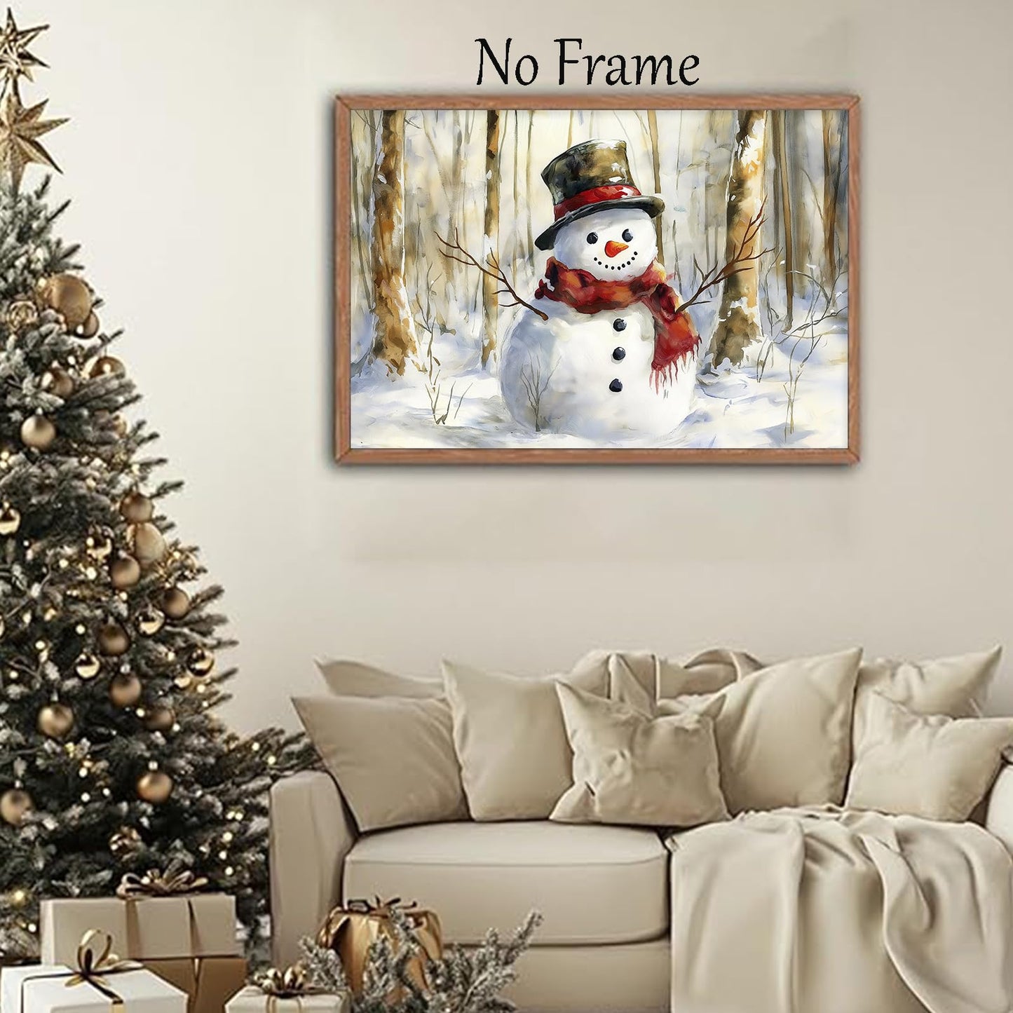Christmas Snowman Wall Art Winter Forest Posters Cute Snowman Pictures Vintage Winter Scene Paintings Winter Snowman Canvas Wall Art Vintage Christmas Prints Christmas Theme Posters 16x24inch No Frame