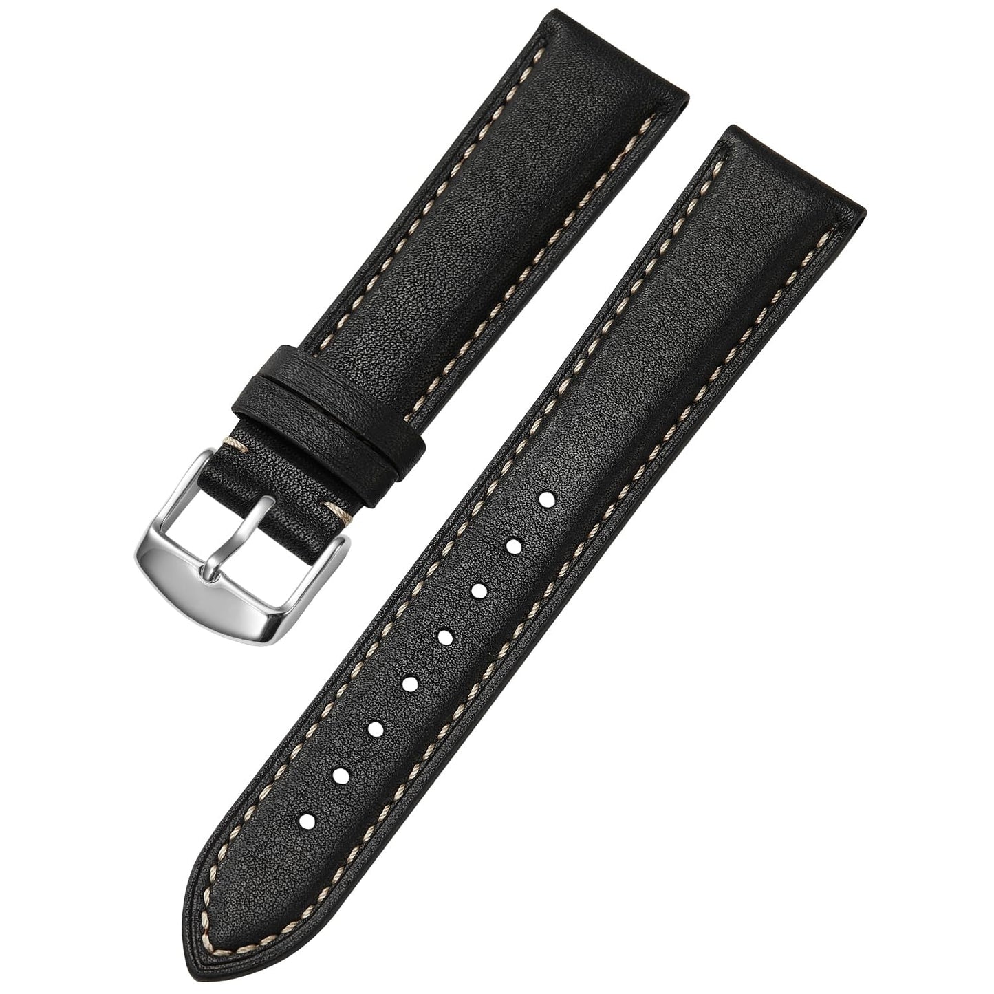 Afany Leather Watch Band 20mm for Men and Women, Quick Release Watch Strap, Black Replacement Watchband