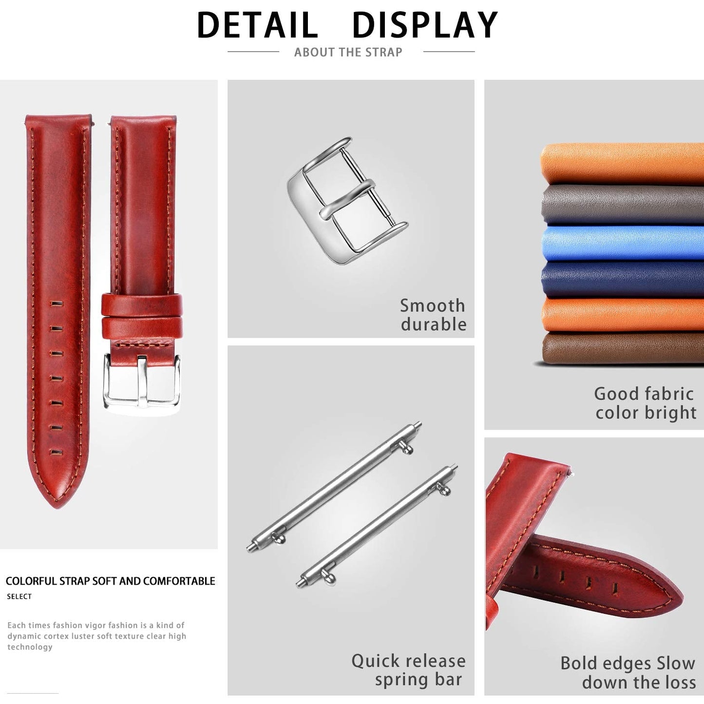 BINLUN Leather Watch Band Quick Release Replacement Leather Smart Watch Straps for Women and Men in Black Brown Red 12mm 13mm 14mm 17mm 18mm 19mm 20mm 22mm