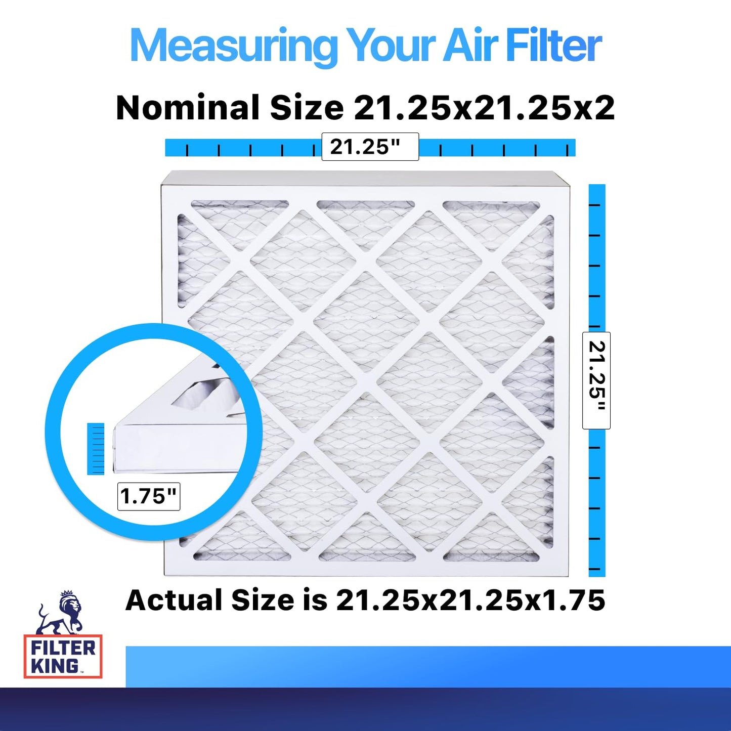 Filter King 21.25x21.25x2 Air Filter (MERV 8) (6-Pack) Dust & Allergy Control AC Furnace Filters, MADE IN USA, HVAC, Pleated, Electrostatic (Actual Size: 21.25 x 21.25 x 1.75)