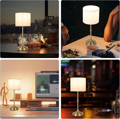 Rechargeable Cordless LED Table Lamp Fabric Shade Desk Lamp, 3-Level Dimmable Touch Control, 5200mAh, Patio Table Lamp, Bedside Night Lamp, Ambient Light for Restaurant.(Gold)