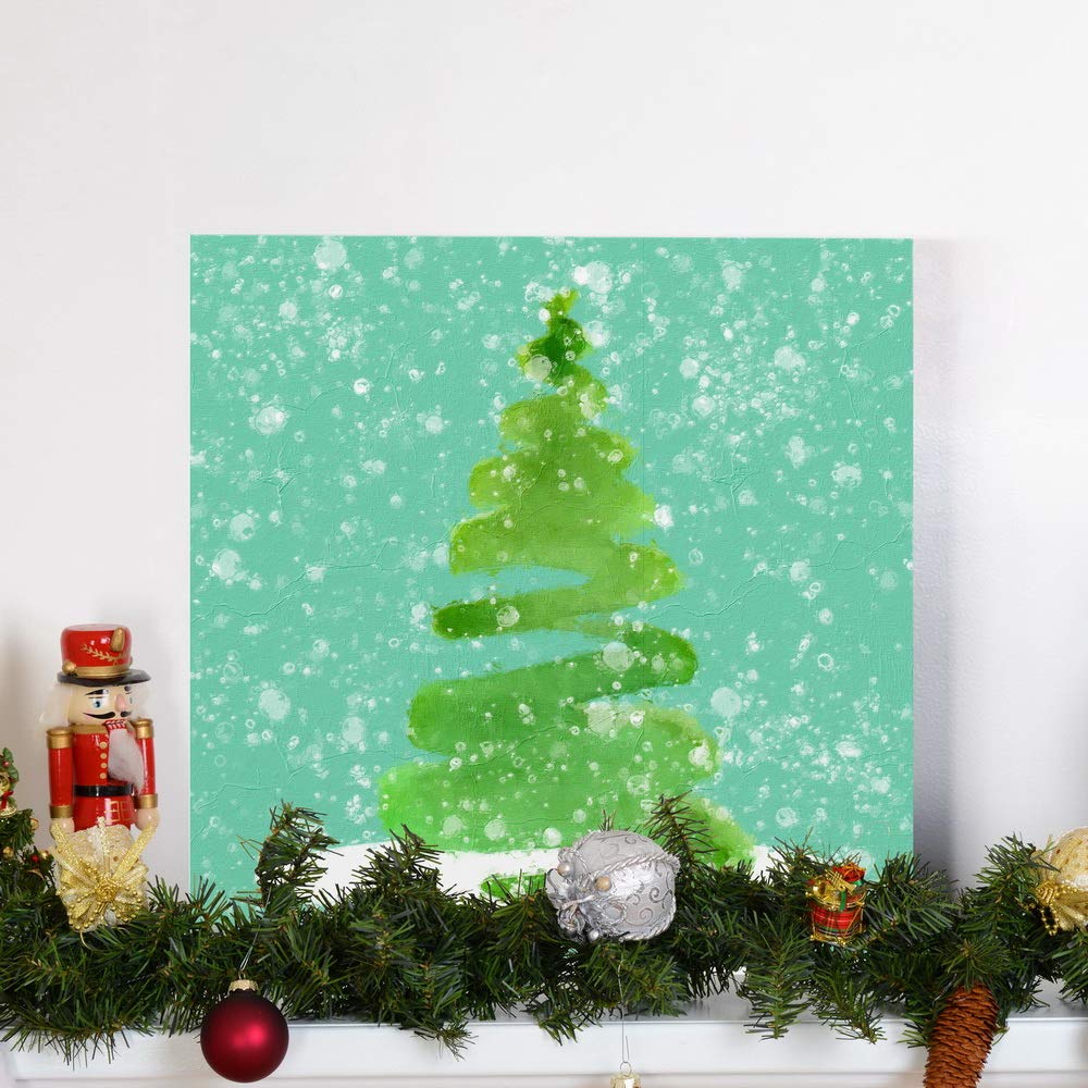 Renditions Gallery Abstract Christmas Tree Wall Art, Cute Winter Artwork, Festive Green Holiday Decor, Premium Gallery Wrapped Canvas, Ready to Hang, 16 in H x 16 in W, Made in America