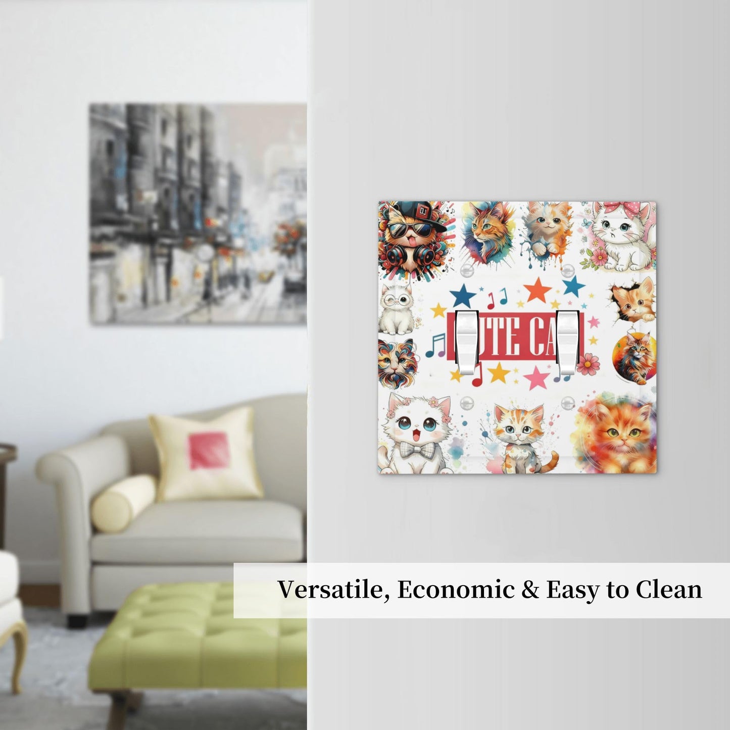 Decorative Art Light Switch Covers Cat & Melody2 Gang Double Toggle Wall Plate Decorative Switchcover Electrical Switchplate for Home Decor