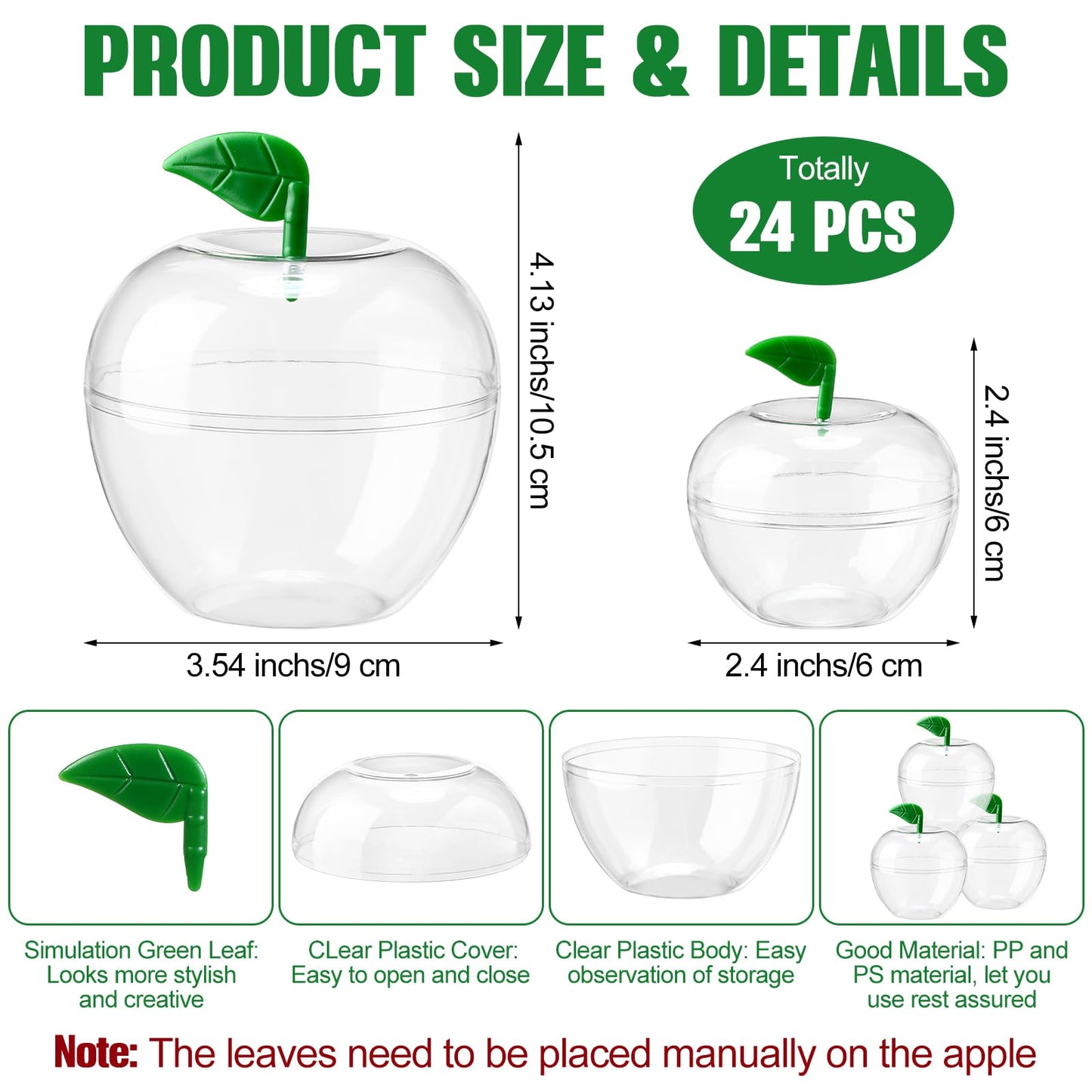 Menkxi 24 Pcs Clear Apple Containers Back to School Apples Shaped Plastic Candy Jars Toy Gift Filling Containers for Teacher Appreciation Gifts Classroom Decorations Party Favors DIY Crafts(Clear)