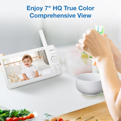 VTech [2025 Upgrade] Baby Monitor with 7" IPS Screen, Pan Tilt Zoom Camera, No WiFi Video Baby Monitor with Camera and Audio, Multi-Color Night Light, 2-Way Talk, Lullabies, Advanced HQ Max