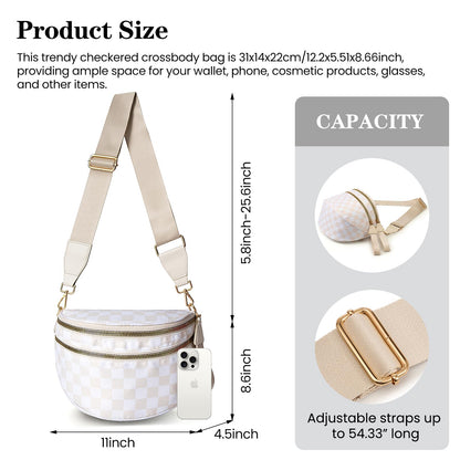 Nylon Crossbody Bags Bum Bag for Women Large Sling Bag Purse with Adjustable Strap（Black）