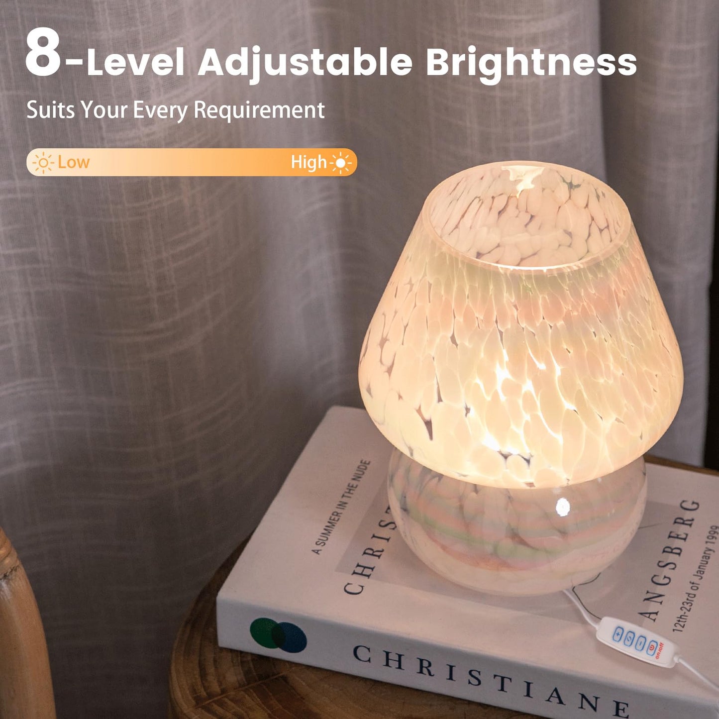 ULAROOM USB Plug-in Mushroom Lamp Small Bedside Table Lamp with 3 Temperature LED Bulb, Free Dimming Nights Light for Bedroom/Living Room/Entryway/Corner Decor or New Home Gift(Rainbow White)