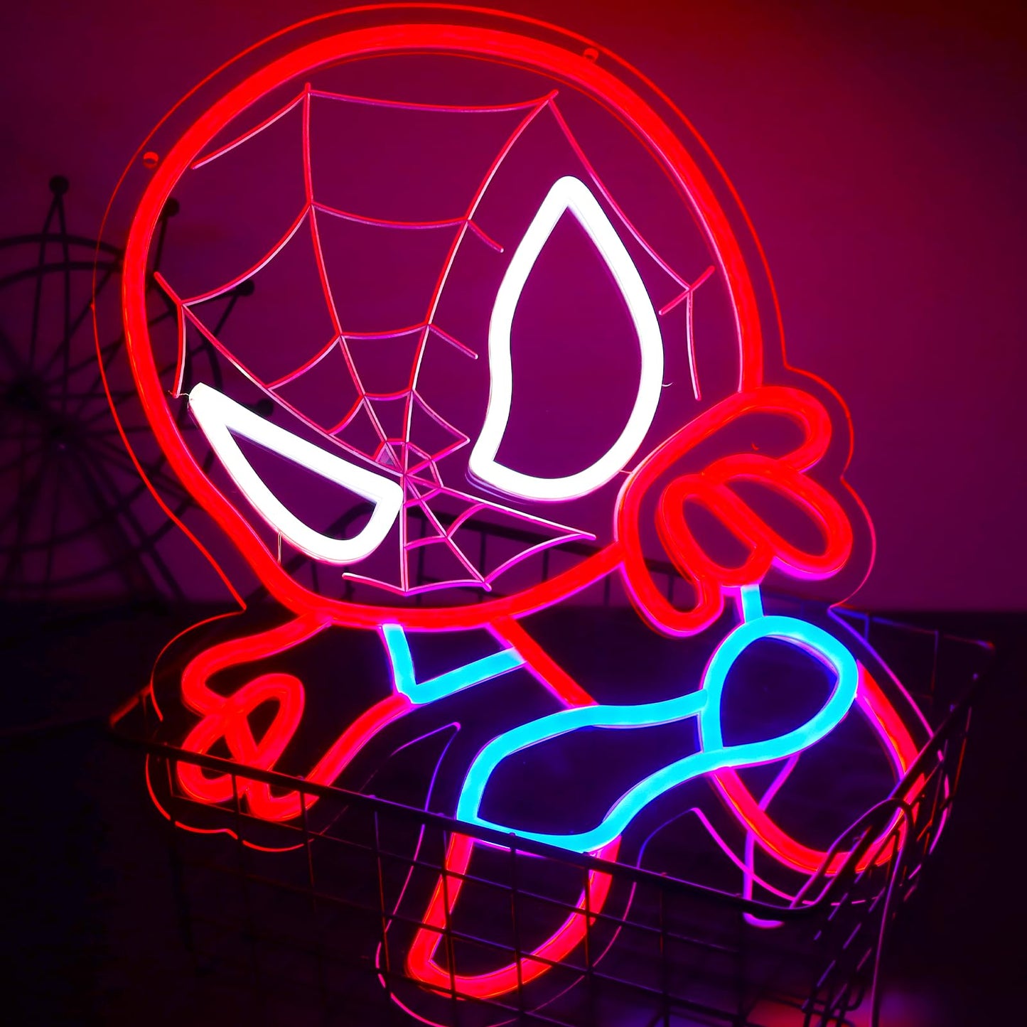 TOPQUALI LED Spider Neon Sign for Wall Decor, Dimmable Anime Light Up Display, Kids Bedroom Game Room Decoration, 12.2x15.7 Inch