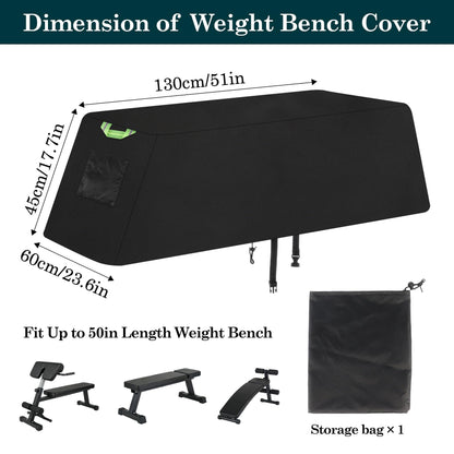 Klmnop Weight Bench Cover, Waterproof 420D Oxford Exercise Workout Bench Cover for Sit-up Board Flat Lifting Benches, Windproof with Drawstring & Fluorescent Handles, 51"x24"x18"(Black)