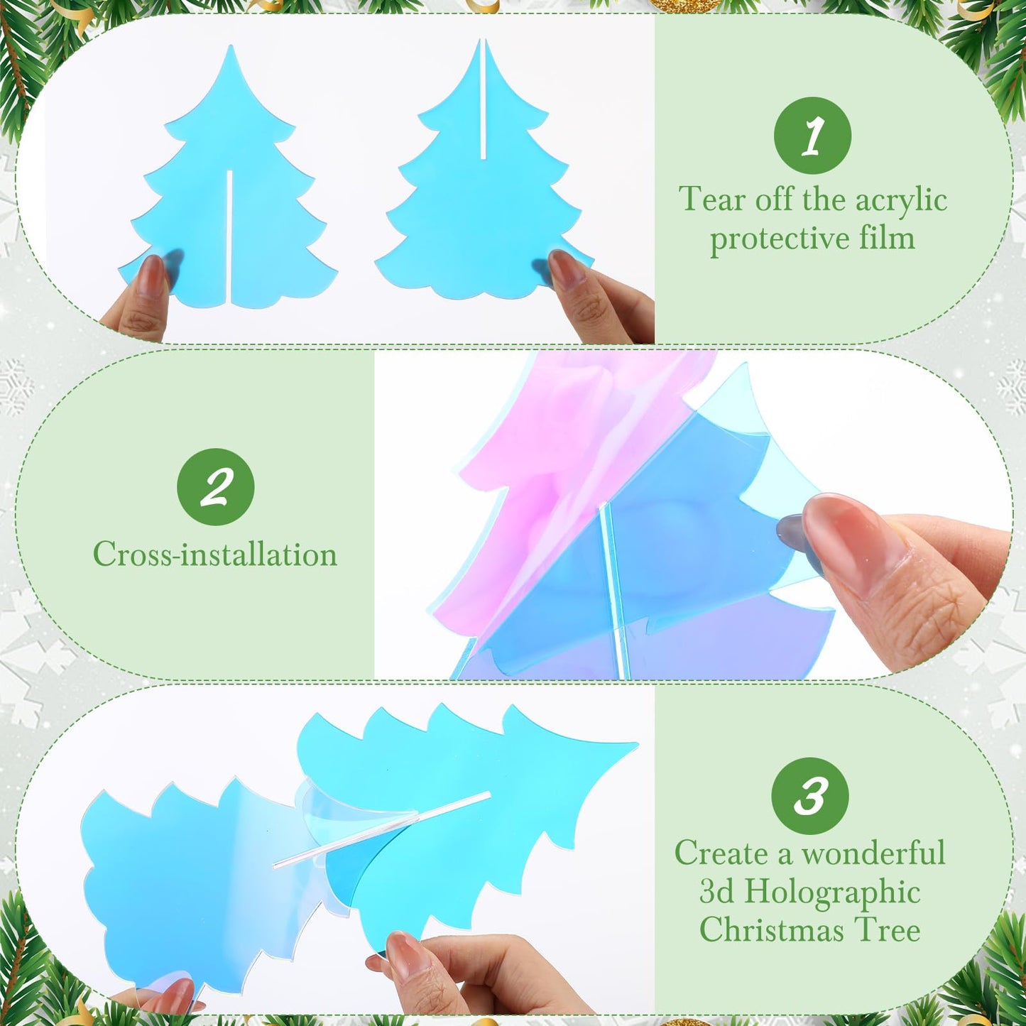 Amyhill 5 Set Holographic Christmas Tree Decor for Fireplace Mantel Iridescent 3D Christmas Tree for Window Shelves Table Centerpieces Modern Party Winter Decor