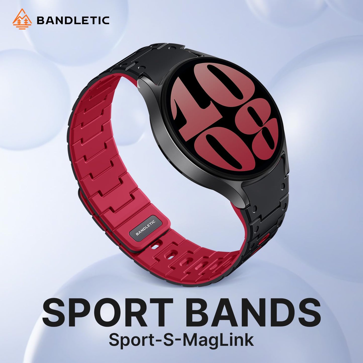 Bandletic Silicone Magnetic Band Compatible with Samsung Galaxy Watch 7 6 5 4 FE 40mm 44mm/Watch 6 4 Classic 43mm 47mm 42mm 46mm/Watch 5 Pro 45mm, 20mm No Gap Soft Sport Strap for Men Women