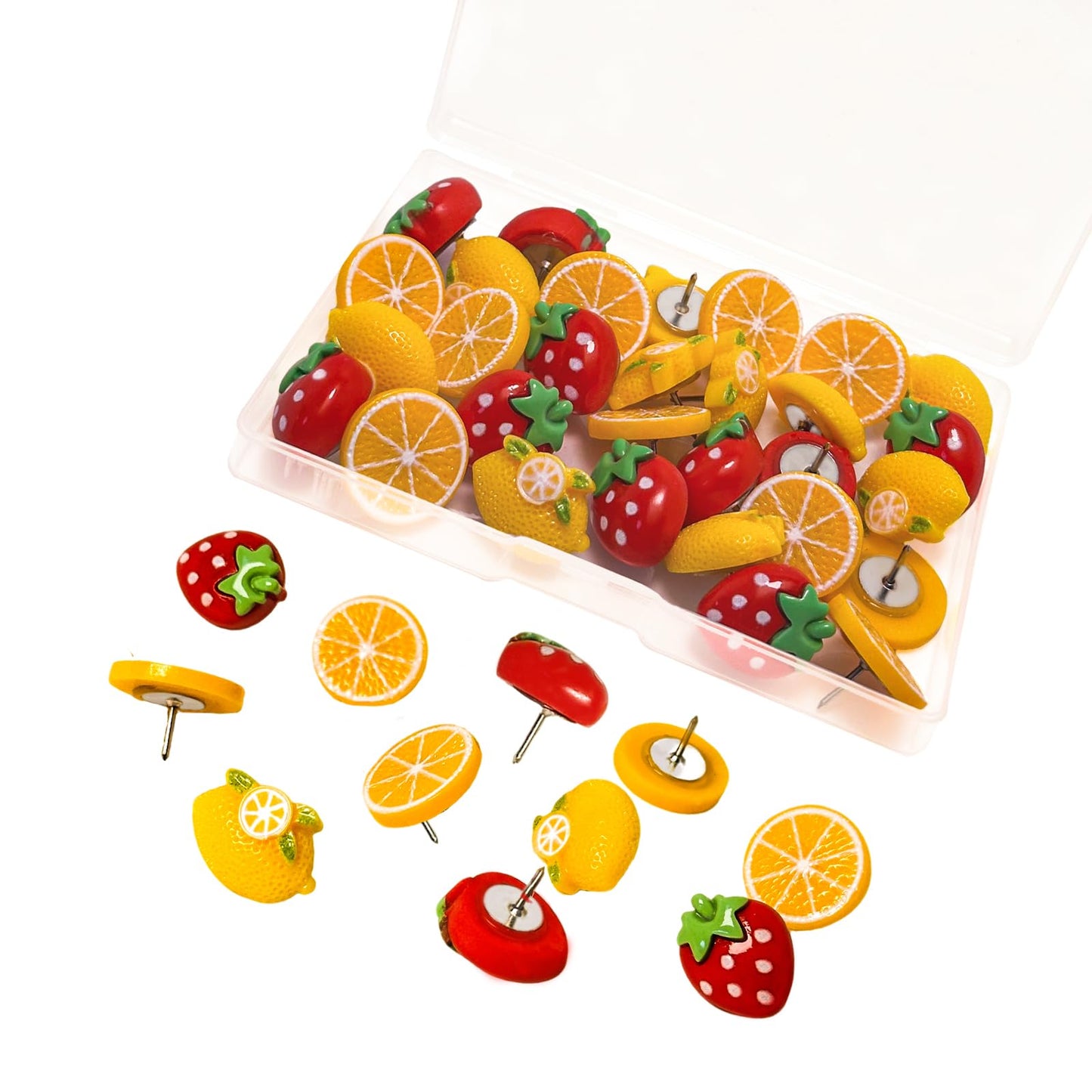 Fruit Themed Creative Thumbtack, 30 Cute Push Pins for Oranges Lemons Strawberries Decorative Push Pins for Bulletin Boards Photo Walls Cork Boards and Notebooks