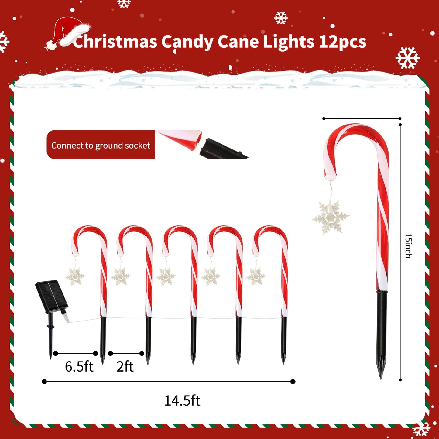 MOUOUSO Solar Christmas Candy Cane Lights, Outdoor Waterproof Pathway Stake Lights with 8 Modes, Solar Lights for Outside Yard Walkway Garden Christmas Decorations