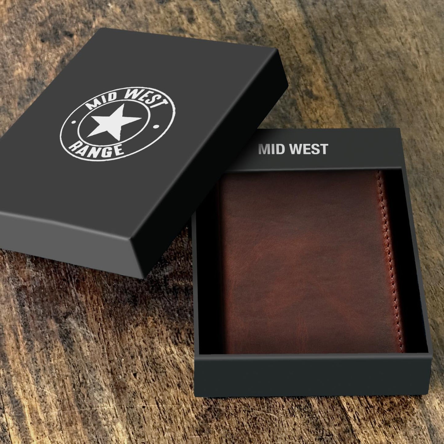 MID WEST RANGE Classic Trifold Wallet for Men, RFID Blocking, Double Bill Compartment, Full Grain Cowhide Leather Wallet, Vintage Brown