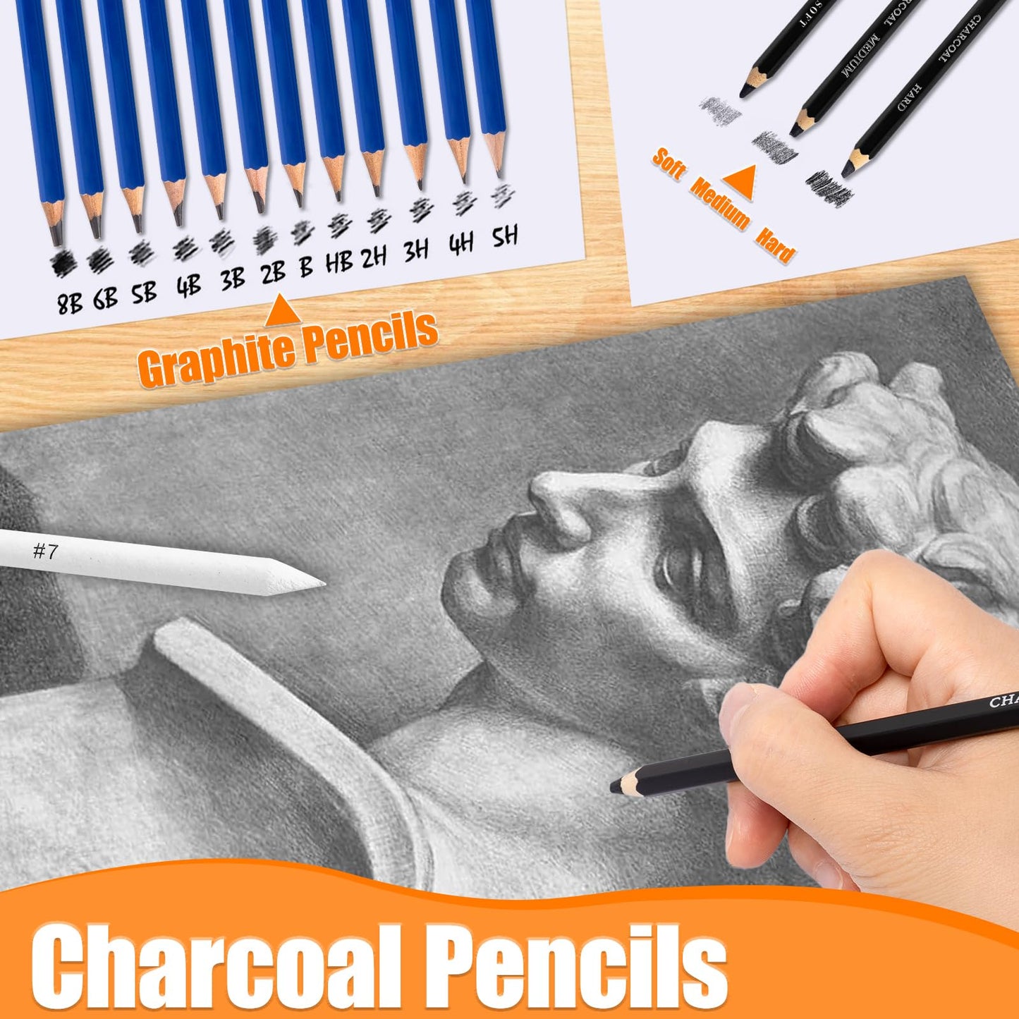 Drawdart Art Supplies Drawing Pencils Set - 76 Pack Pro Sketching Kit with Sketchbook & Watercolor Pad, Includes Graphite, Charcoal, Watercolor & Metallic Pencils for Kids, Teens, Adults
