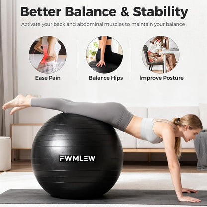 Extra Thick Yoga Ball - Anti-Burst Heavy Duty Stability Ball for Fitness, Core Workouts & Office Use | 5 Sizes Available