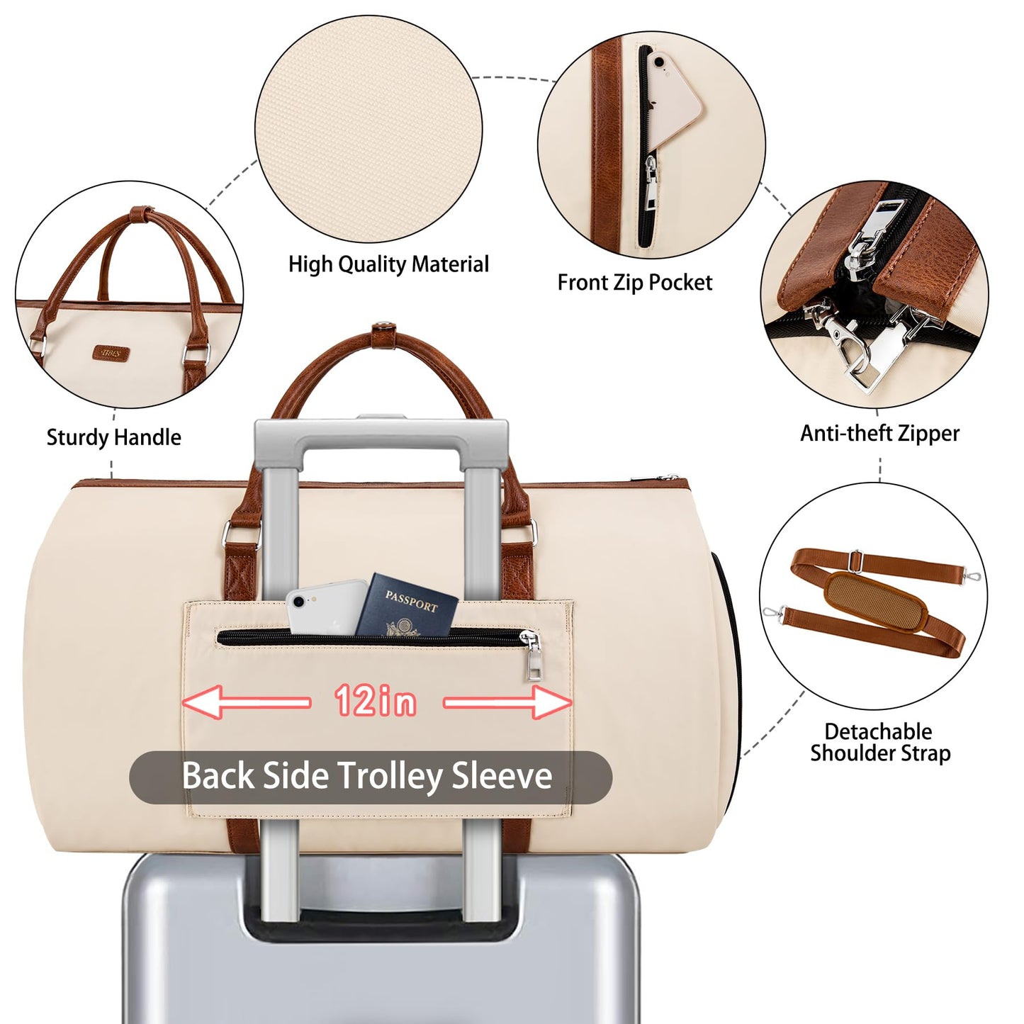 Convertible 2-in-1 Garment Bags for Travel, 50L Carry On Garment Duffle Bag With Shoe Compartment Large Weekender Bag for Women Men Hanging Suitcase Suit Travel Duffel Overnight Bags