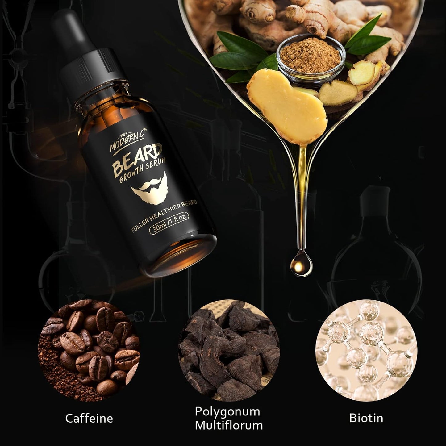 Beard Growth Oil With Biotin Caffeine, Stimulate Beard Growth Serum For Facial Hair Treatment, Promote Hair Regrowth For Men Full Longer Masculine Thick Male Beard Gift