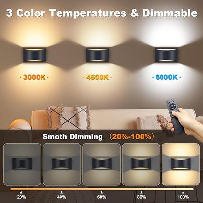Battery Operated Wall Sconces Set of 2, 8000mAh Rechargeable Wireless Remote & Touch Control Battery Wall Lights, 3 Color Temperatures, Timer Cordless Dimmable Light for Bedroom, Living Room, Hallway