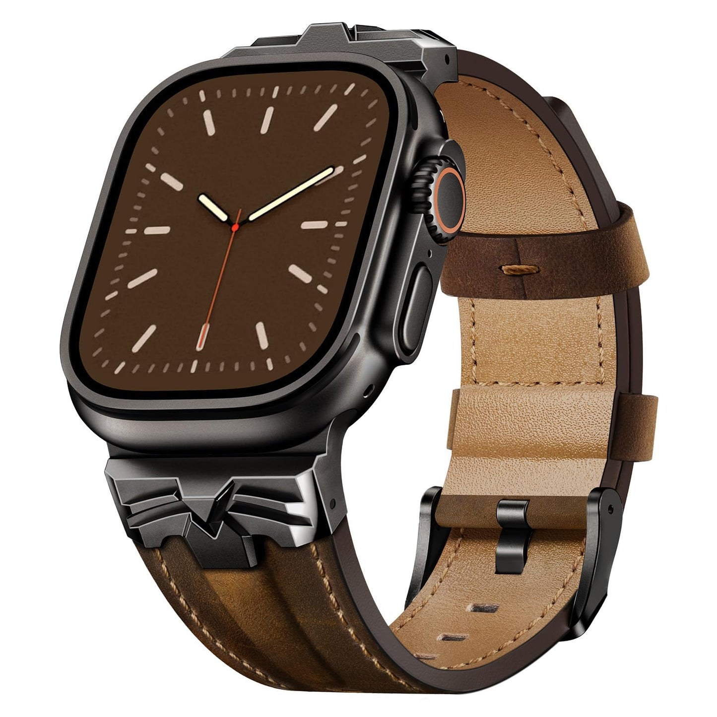 DABAOZA Leather Band Men Compatible for Apple Watch Ultra 3/2 Band 49mm 46mm 45mm 44mm,Genuine Leather Matel Replacement Strap for iWatch Ultra 3 2 1 Series 11 10 9 8 7 6 5 4 SE 3 2 1（Black/Walnut）