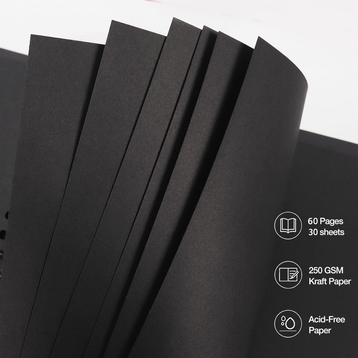RECUTMS 12 x 12 Inch Large Scrapbook Album Kraft Blank Page DIY Scrapbook Photo Album, 60 Pages Memory Book for Wedding Anniversary Family Small Scrapbook Photo Album (Black)