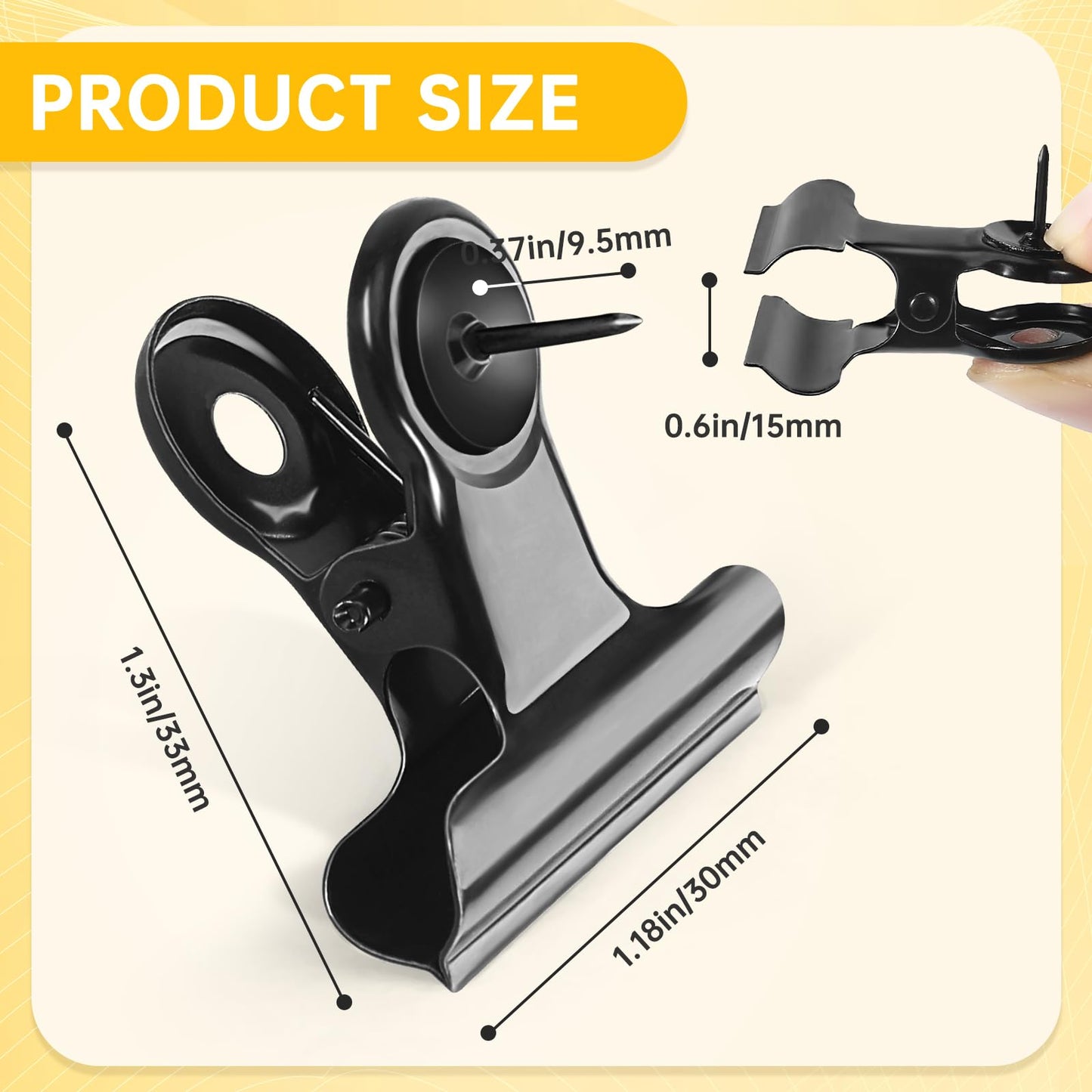 GOOLADA 36 Pieces Black Push Pins Clips Metal Push Pin with Clips Black Pushpin Clip Bulldog Clip with Pins Thumb Tacks for Bulletin Board Cork Board Cubicle Wall for Classroom School Office