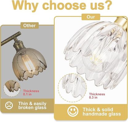 Vintage Bathroom Light Fixtures,2-Light Hardwired Vanity Lights Over Mirror,Gold Wall Sconces with Clear Tulip Glass Shade for Bathroom Living Room,E26 Socket(Bulbs Not Included)