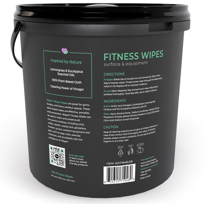 Wipex Yoga Mat Cleaner Gym Wipes - Plant-Based Lemongrass, Eucalyptus & Vinegar Wipes for Fitness Equipment & All Purpose Gym Cleaning - Safe for Peloton Bikes & Treadmills - 400 Count