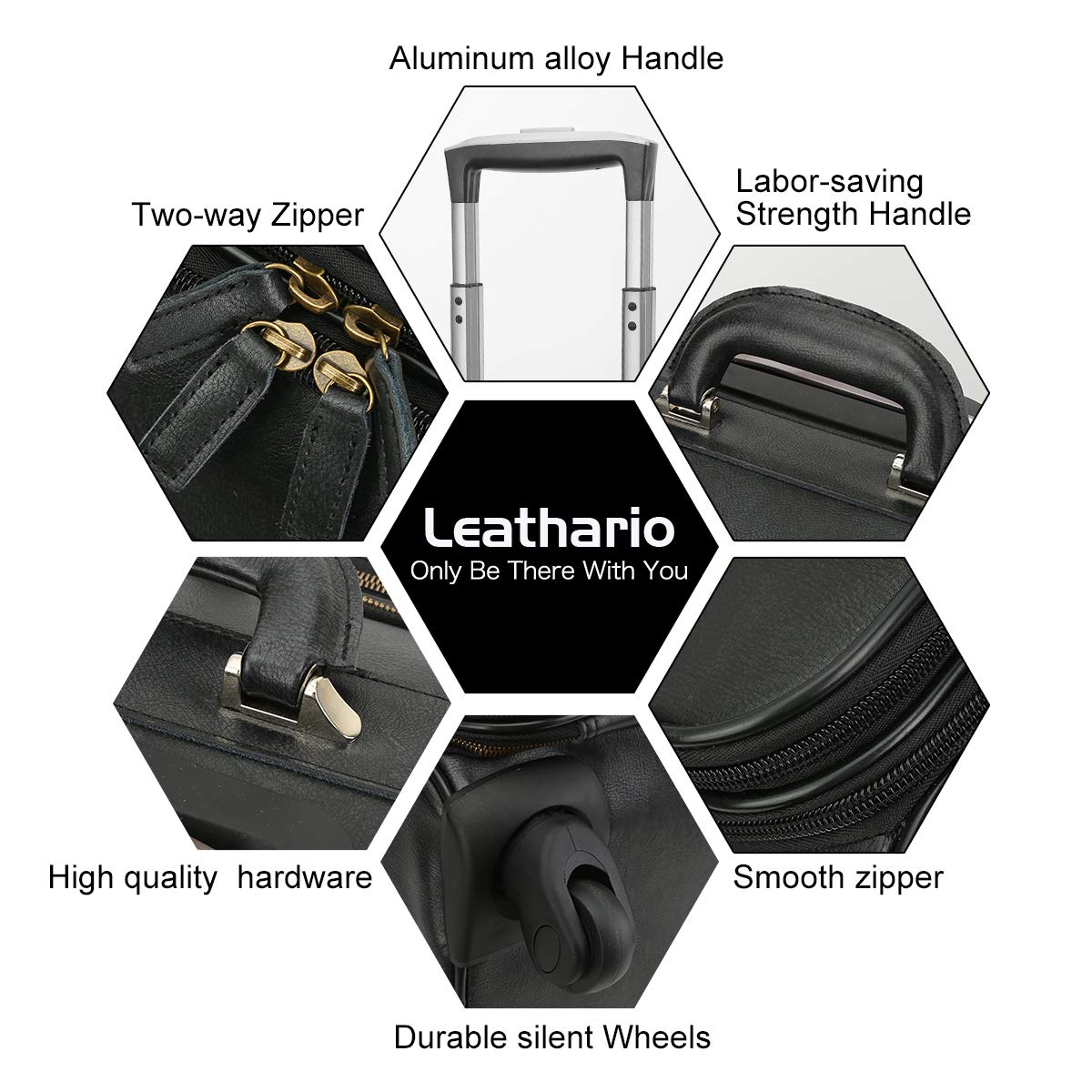 Leathario Leather Rolling Laptop Case Wheeled Briefcase Suitcase Roller Boarding
