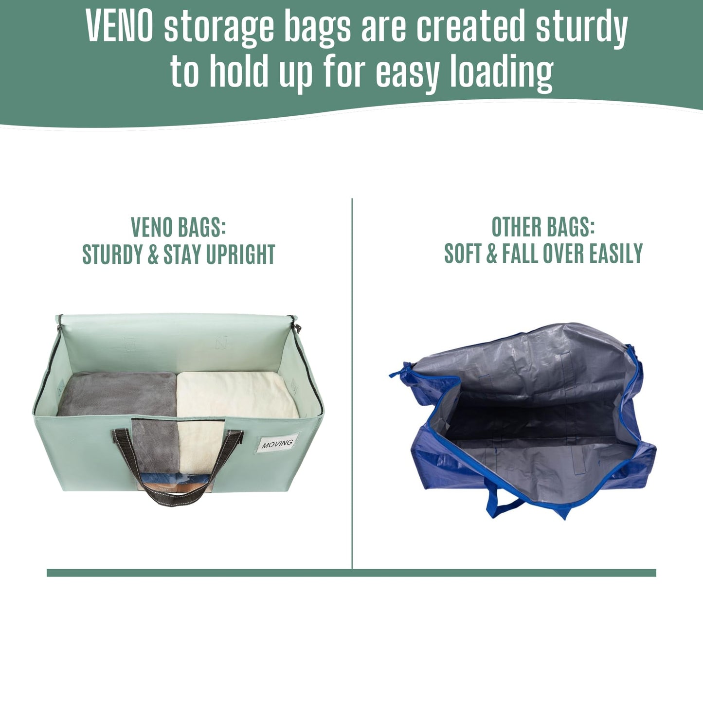 VENO 6 Pack Heavy Duty Moving Bags, Clothes and Comforter Storage Bags with Clear Window, College Dorm Essentials Packing Supplies, Foldable Boxes Alternative (Light Green Matte, 6 Pack)
