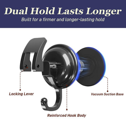 SOCONT Heavy Duty Vacuum Suction Cup Hooks, Matte Black Plated Polished Super Suction for Kitchen Bathroom, 2 Pack