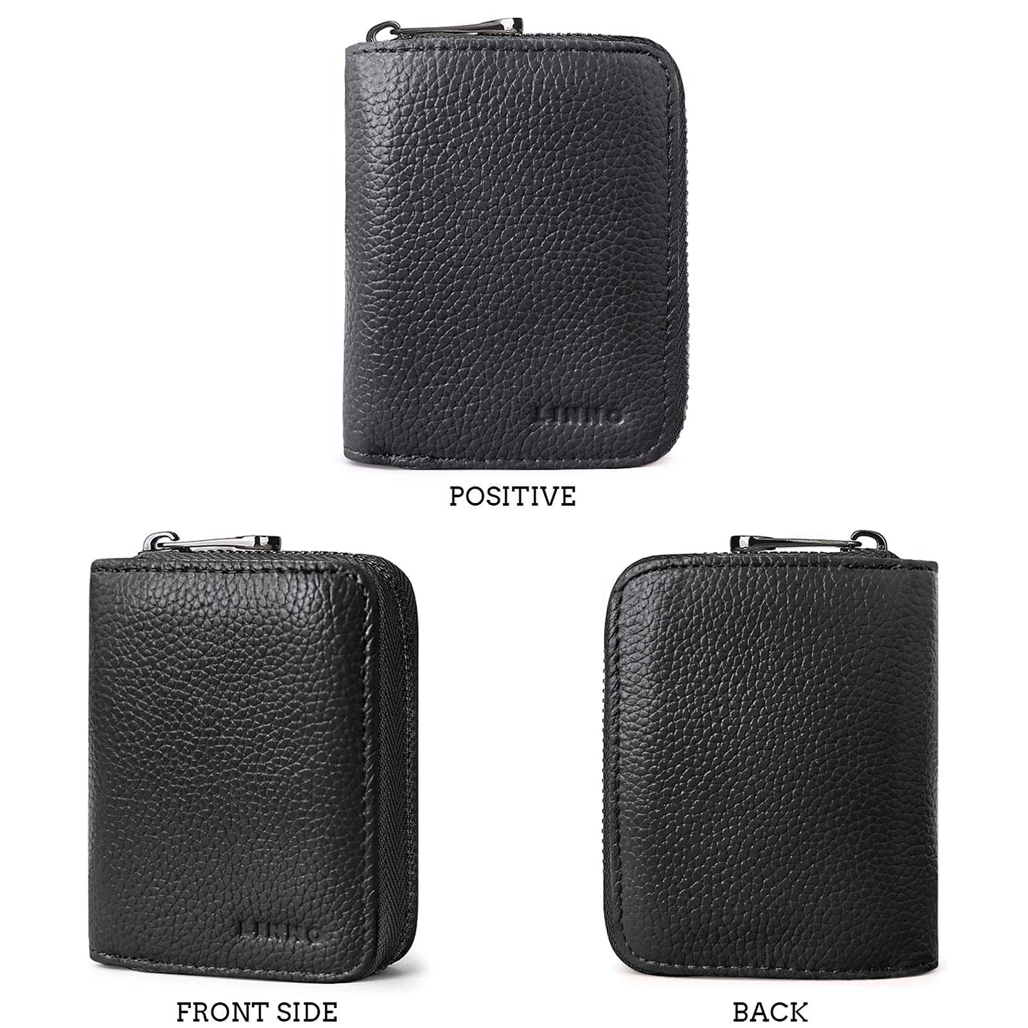 Linno RFID 20 Slots Credit Card Holder Genuine Leather Small Wallet for Women or Men with Zipper