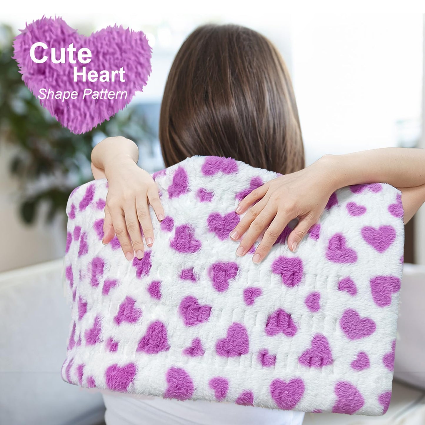 ZXU Heating Pad for Back Pain Relief, Ultra Soft Sherpa Heating Pad for Cramps Relief with 12 Heat Setting, Moist Heat Option, and Auto Shut Off Function Hot Heated Pad (Pink,Heart Pattern)