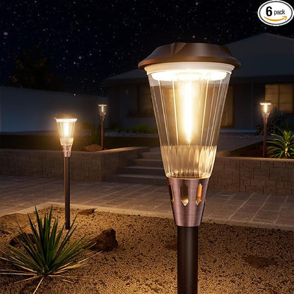 Bright Solar Lights Outdoor 6 Pack, 2-in-1 Cool&Warm Solar Pathway Lights, Pathway Landscape Lighting Waterproof IP65, Auto On/Off Outdoor Light for Yard Walkway Garden Driveway Landscape
