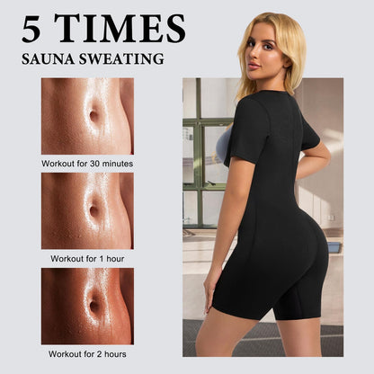 Meiosuns Sauna Suit for Women Ribbed Full Body Sweat Suits Weight Loss Jumpsuit Waist Trainer Shaper 4 in 1 Slimming Heat Trapping Sweat Shirt for Belly Fat Workout Gym Shapewear (Blue, M)