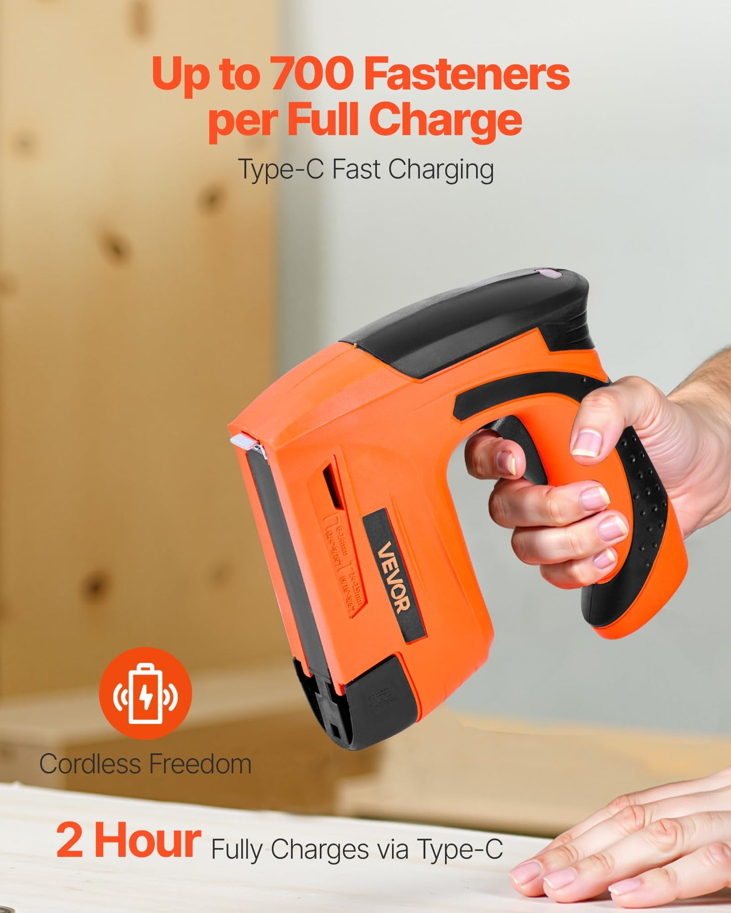 VEVOR Cordless Brad Nailer, 2-in-1 Nail Gun Staple Gun, 18 Gauge 5/8 inch, Battery Powered, with 1000 Pcs Staples and 1000 Pcs Nails, Non-Slip Rubber Grip, for Woodworking, Carpentry and DIY Projects