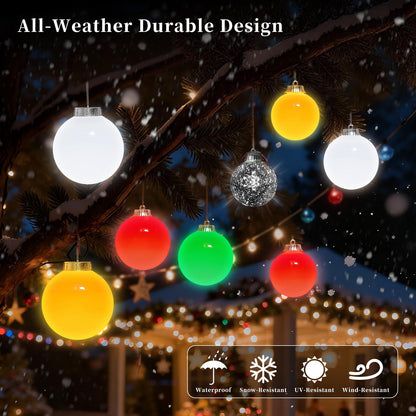 Lanpn 4 Pcs 5" Outdoor LED Ornament, Large Christmas Battery Powered Ball Lights, Xmas Tree Sphere Bulb Decor with Dark Sensor, Christmas Lighted Ornaments for Lawn Garden Yard Patio, Red
