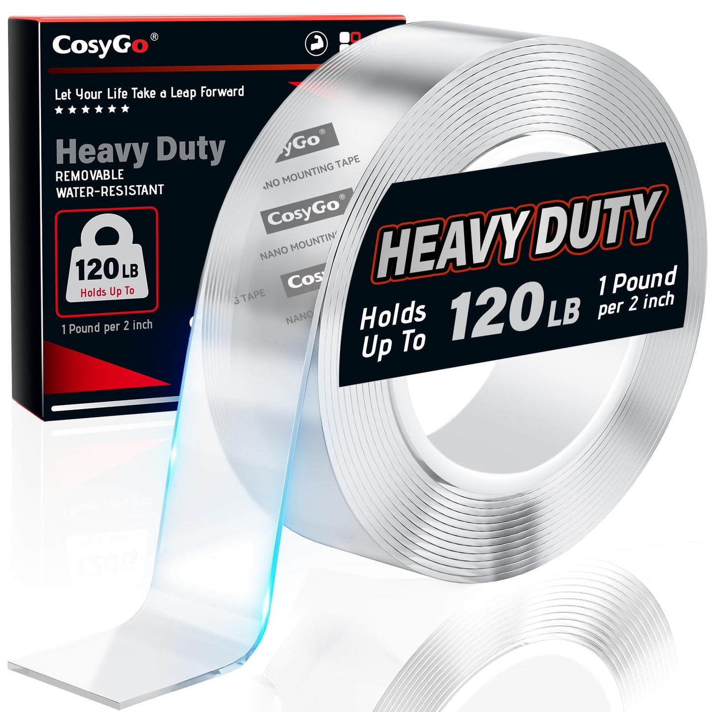 Cosygo Strong Heavy Duty Double Sided Tape, 1.2" x 20FT Extra Large Clear & Tough Removable Nano Tape for Wall Hanging Strip Poster Deco Rug