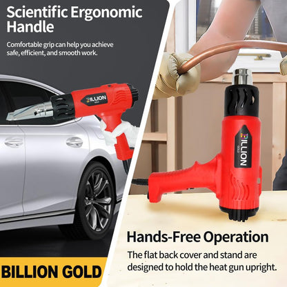 BILLION GOLD 3D Grip Heat Gun 1800W - 120℉ to 1200℉ Dual Temperature Hot Air Gun Kit with 4 Nozzles - Black Red Professional Heat Shrink Gun for Crafts, Shrink Wrap, Electronics Repair