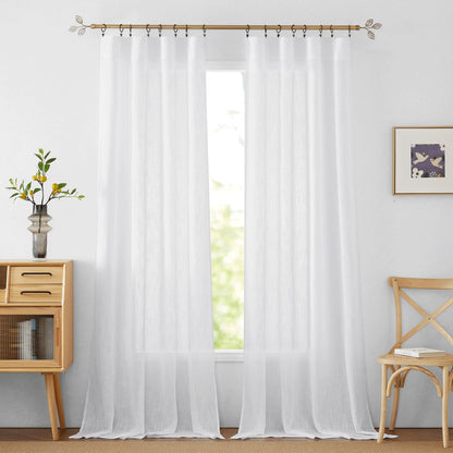 RYB HOME White Curtains Linen Textured Sheer Light Filtering Semi Sheer Curtains 84 inches Long Half Privacy Window Drapes for Living Room Bedroom Dining, Length 84 by Width 52 inch, 2 Panels Set