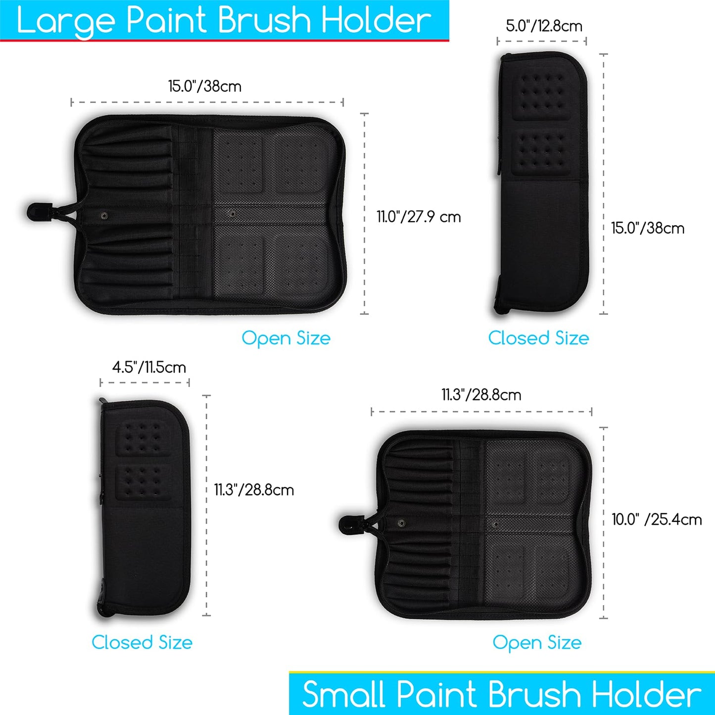 MEEDEN Paint Brush Holder, 15 X 11.2 Inch Zippered Paints Brush Case, Organization and Storage Bag for Artist Paints Brush (Brushes NOT Included)
