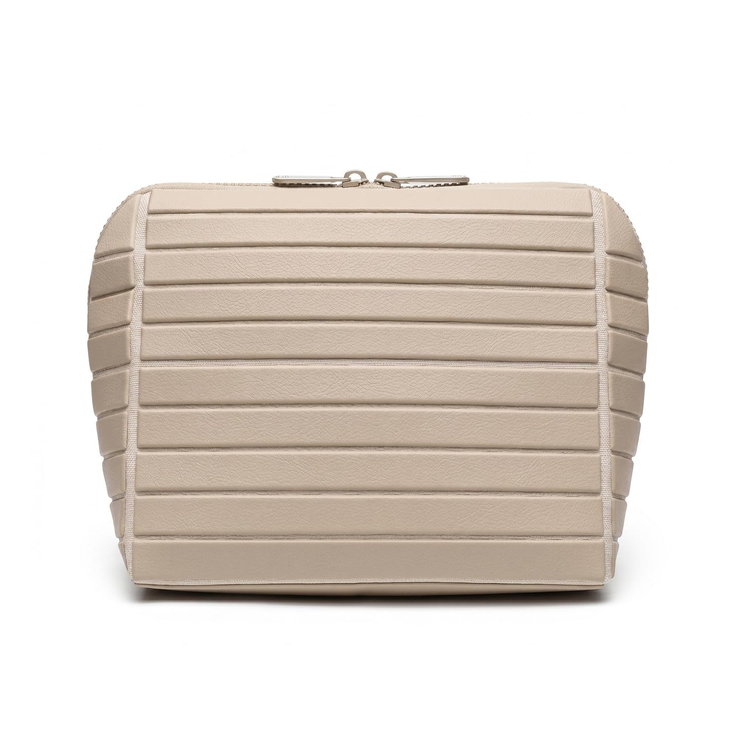 Parallel Traveler Makeup Bag, Large Capacity PVC Toiletry Case, Fold Down Cosmetic Bag with Brush Holder, Water-Resistant & Portable Makeup Bag for Women (Apricot, Small)