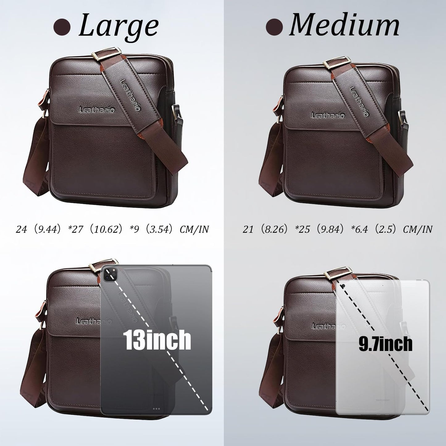 Leathario Crossbody Bag For Men Vegan Leather Shoulder Messenger Purse Sling Satchel Bag For Work Business Travel